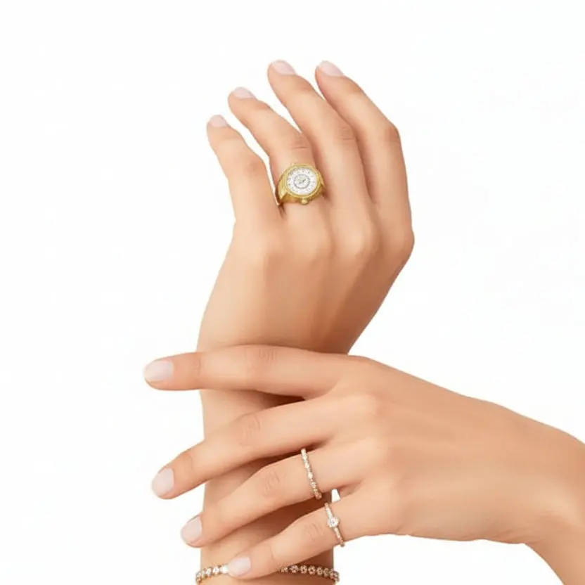 Gold Stainless Steel Quartz Ring Watch