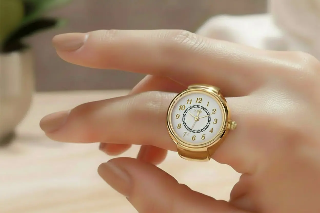 Gold Stainless Steel Quartz Ring Watch - Image 2