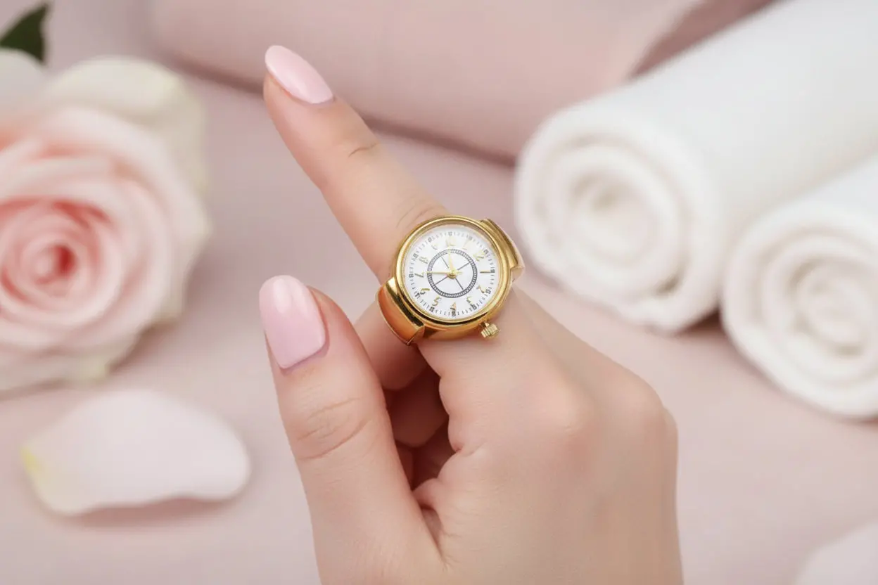Gold Stainless Steel Quartz Ring Watch - Image 3