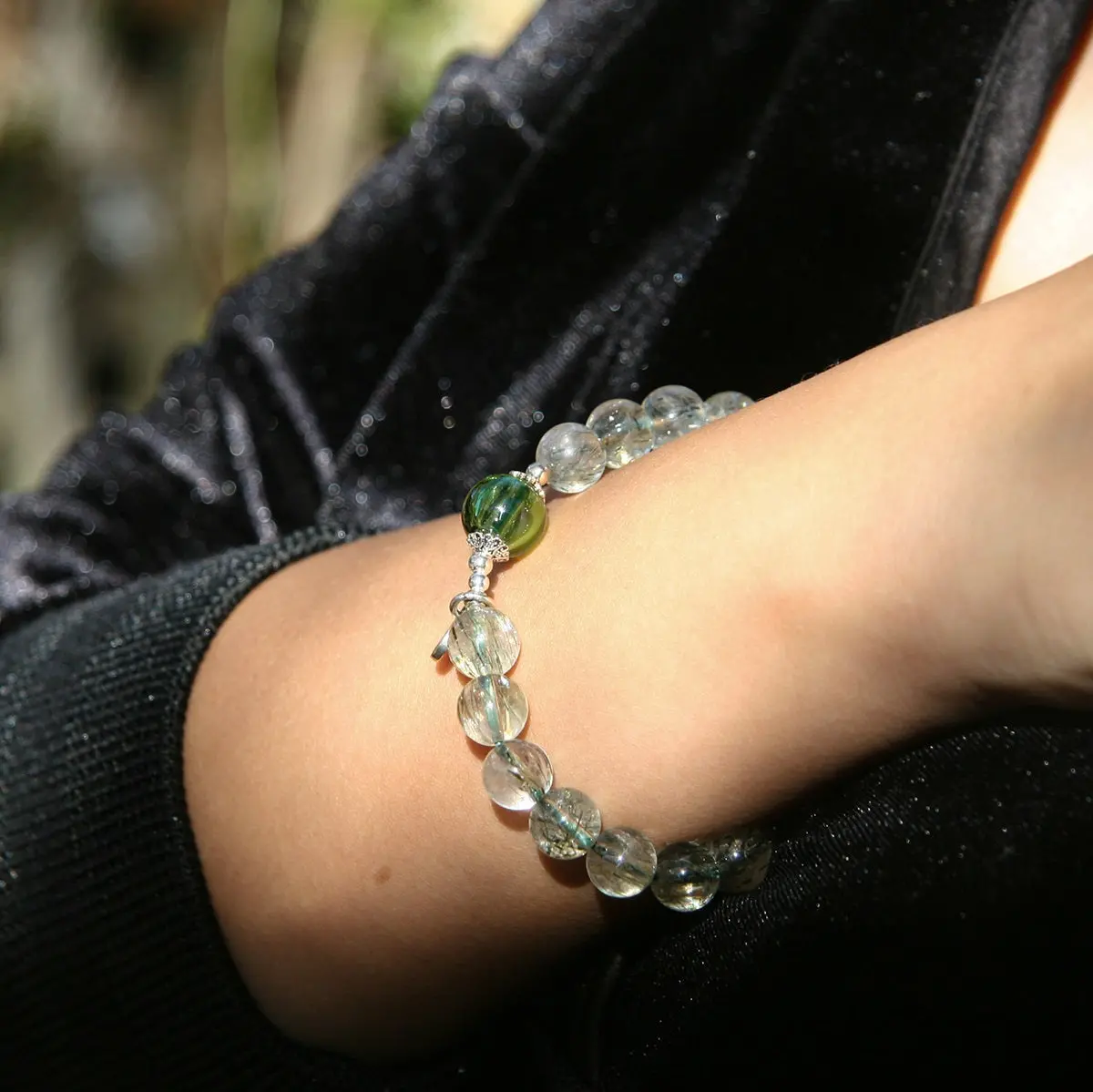 Sterling Silver Crystal Aroma Bracelet - Ghost Phantom Quartz | Energy & Healing | Diffuser Jewellery | Unique Gift - Image 2