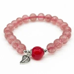 Sterling Silver Crystal Aroma Bracelet - Strawberry Quartz | Energy & Healing | Diffuser Jewellery