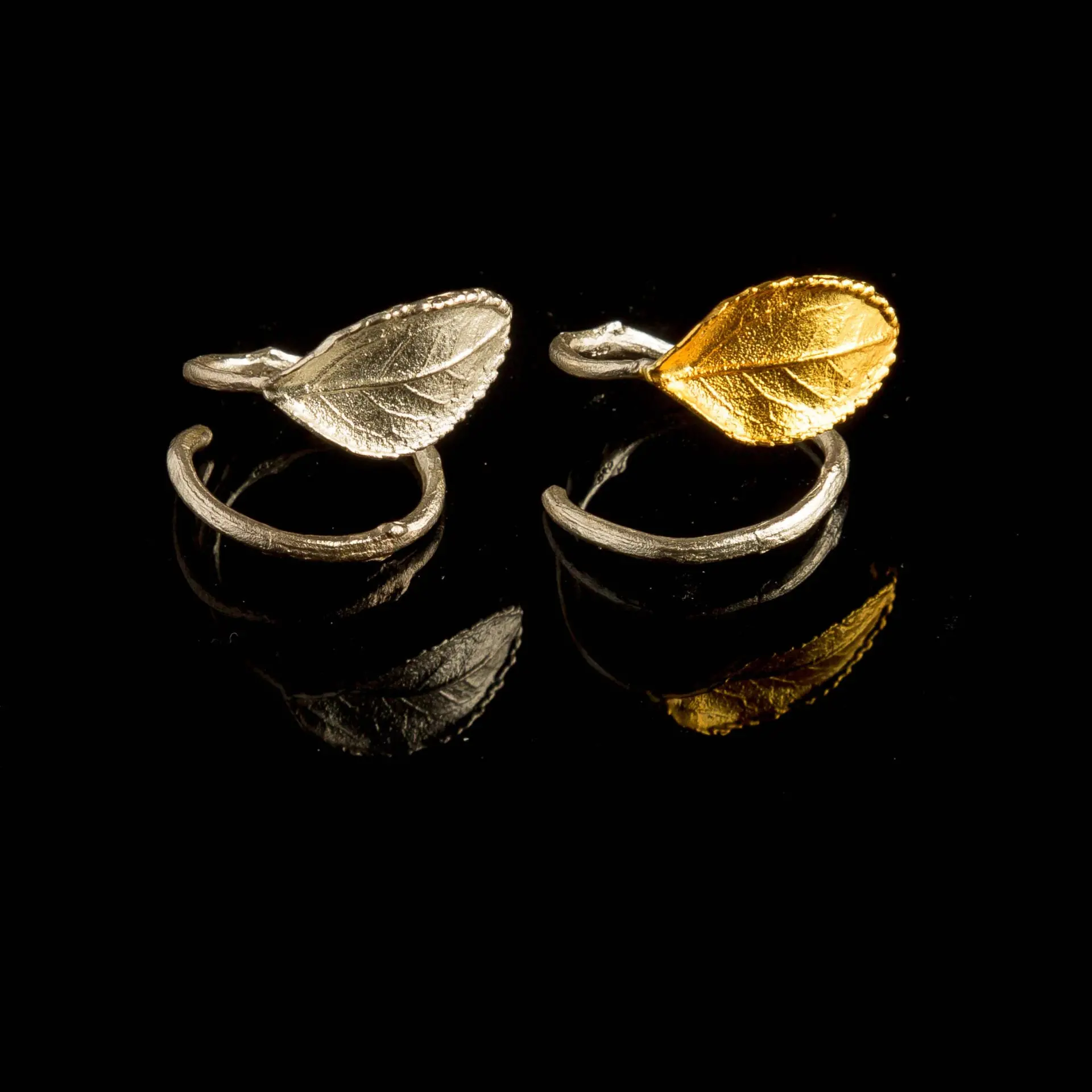 Rose Leaf Ring: Delicate Twig Motif - 18k Gold Plated Brass - Image 2