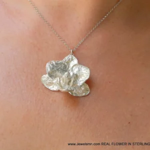 Sterling Silver Orchid Necklace, Organic Floral Pendant (Recycled Metal)