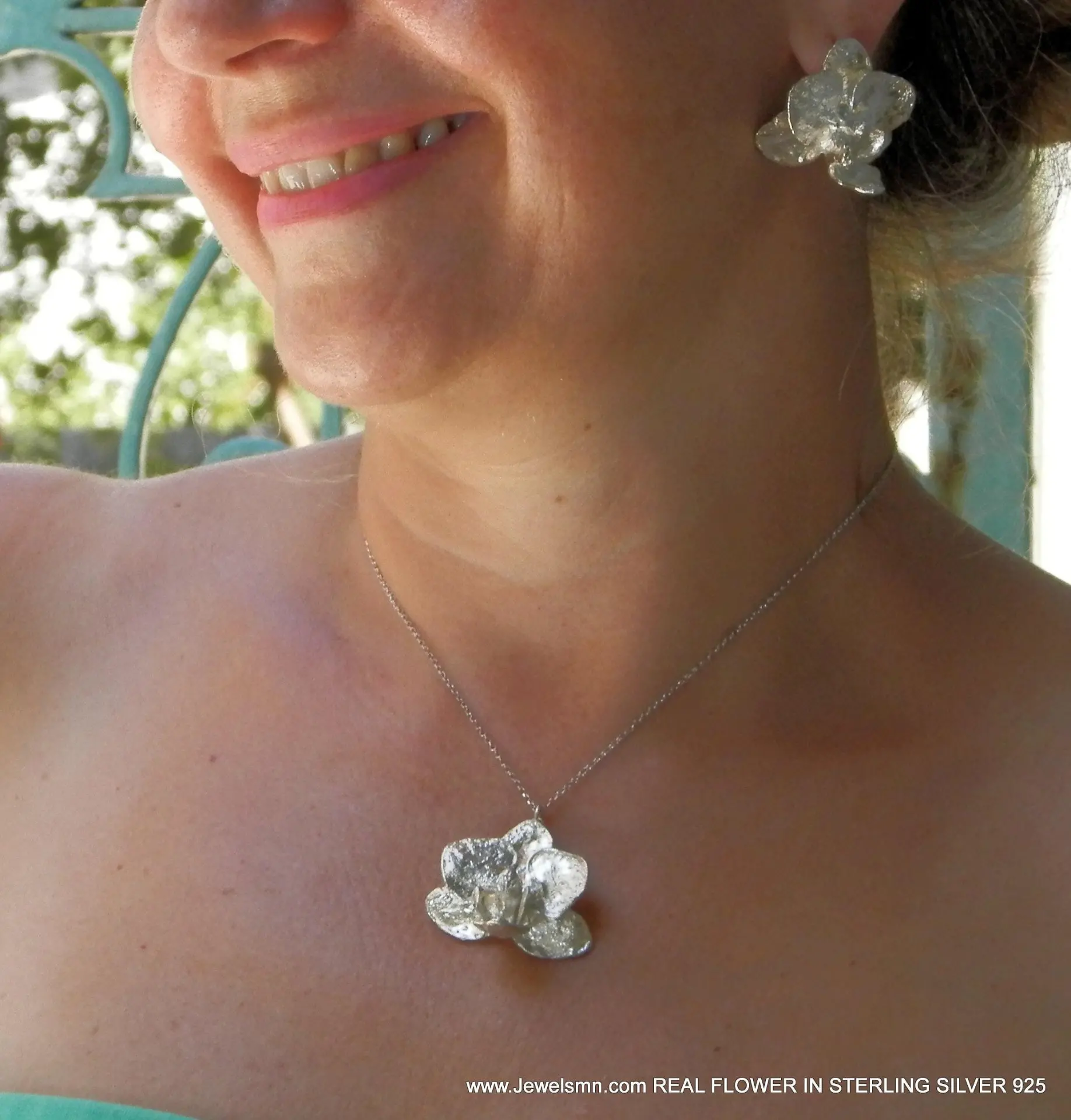 Sterling Silver Orchid Necklace, Organic Floral Pendant (Recycled Metal) - Image 3