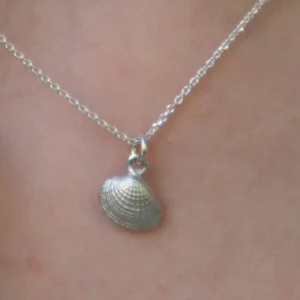 Seashell Pendant Necklace: Natural Silver Shell - Sterling Chain