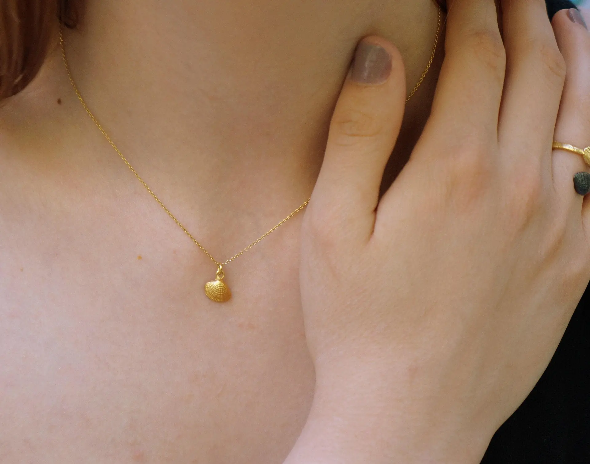 Seashell Pendant Necklace: Natural Silver Shell - Sterling Chain - Image 2