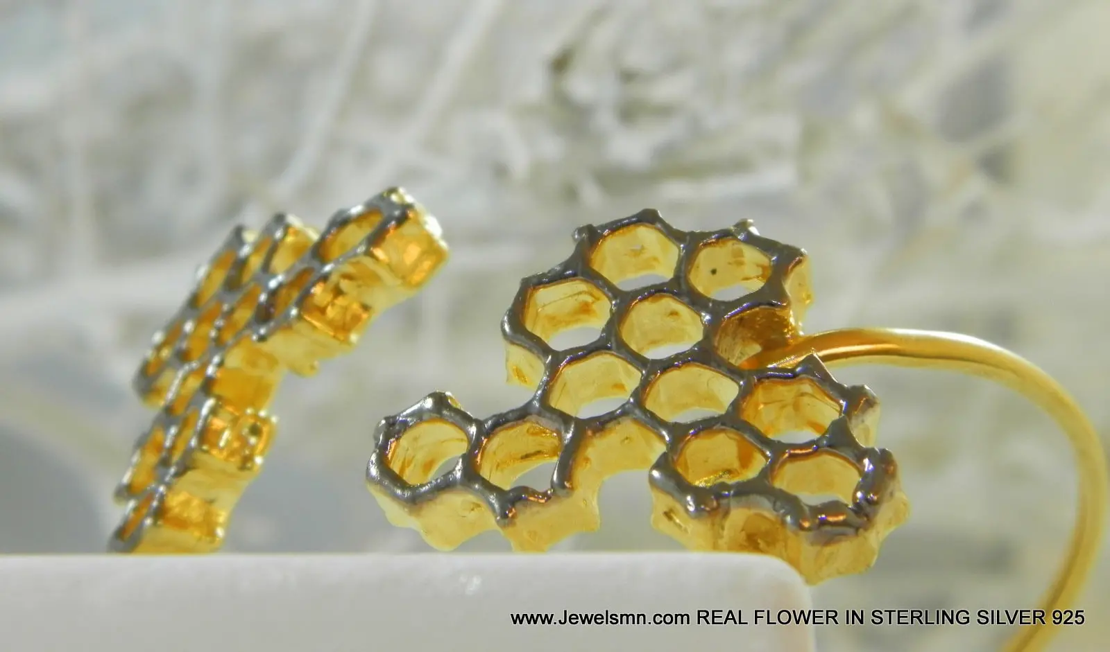 Honeycomb Bee Bracelet: Two-Tone Gold and Black Wide Cuff - Image 4