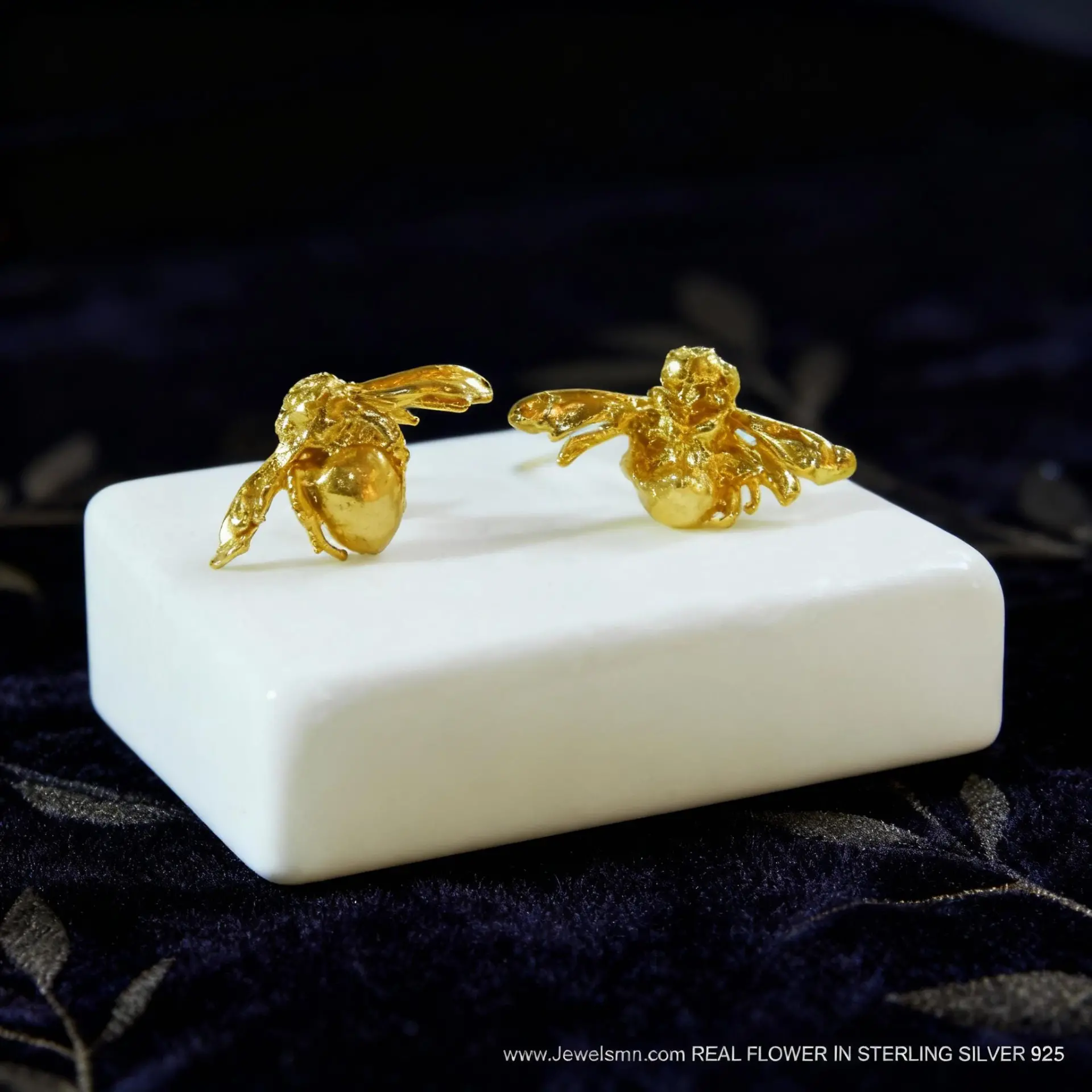 Gold Bee Earrings: Handmade Recycled Brass with 14k Plating - Image 3