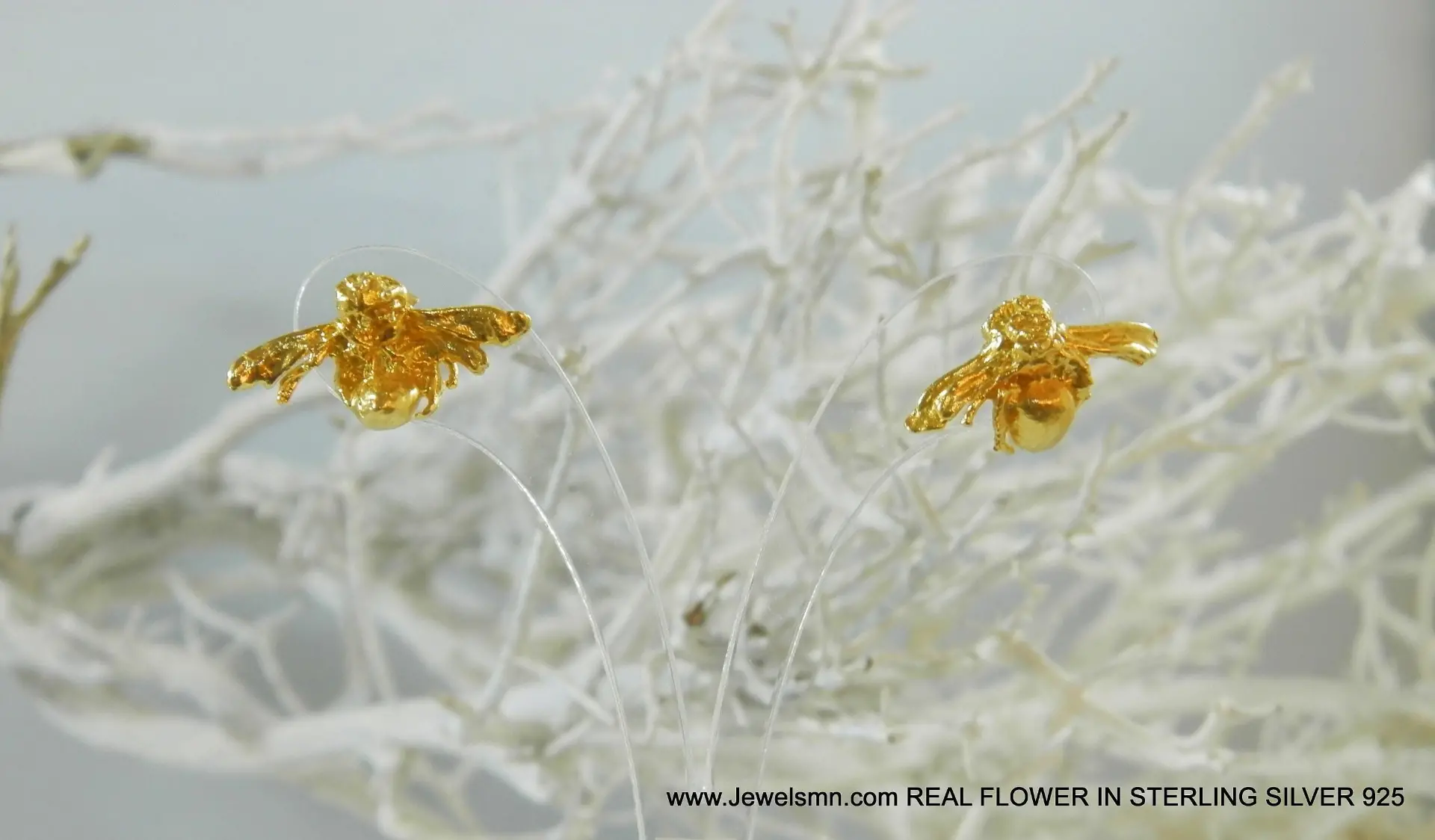 Gold Bee Earrings: Handmade Recycled Brass with 14k Plating - Image 5