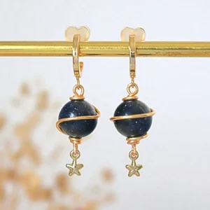 Saturn Hand Wired Natural Crystals Dangle Earrings