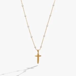 Cross 4:13 Pearl Rosary Chain Pendant Necklace - ALEX AND ANI