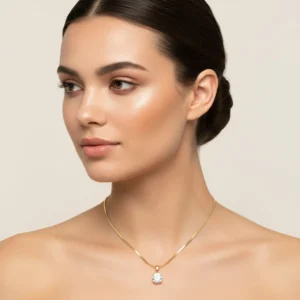 18K Gold Dipped Stainless Steel CZ Round Pendant Necklace