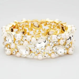 Glass Crystal Teardrop Pearl Stretch Bracelet