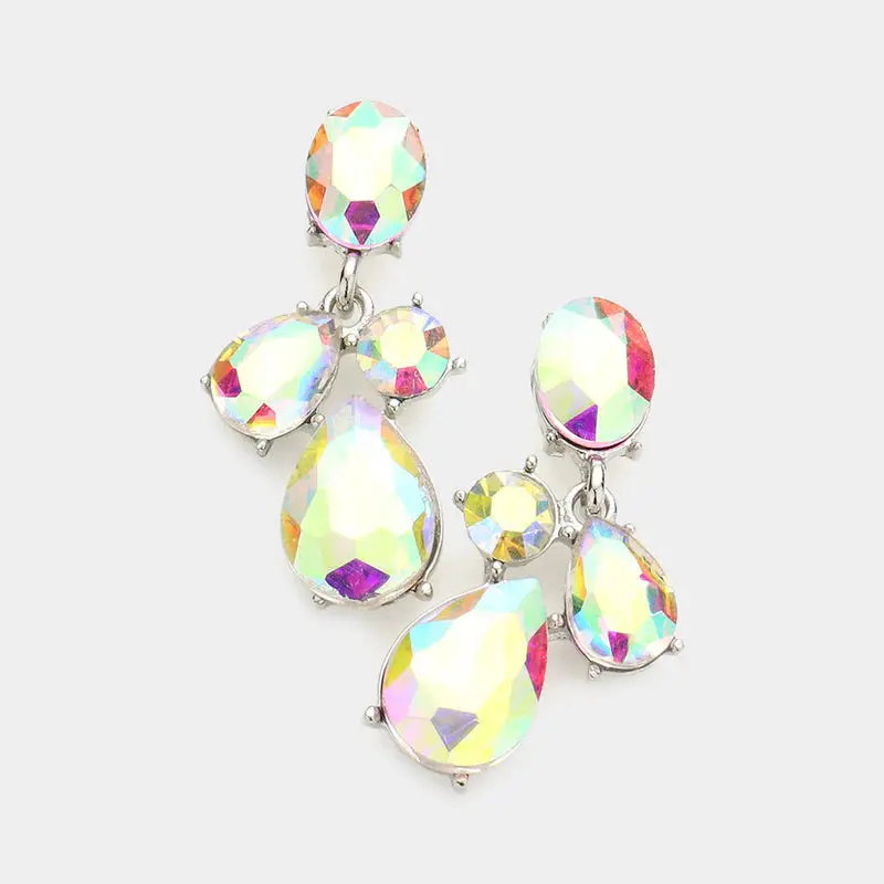 Multi Stone Link Dangle Evening Earrings - Image 2