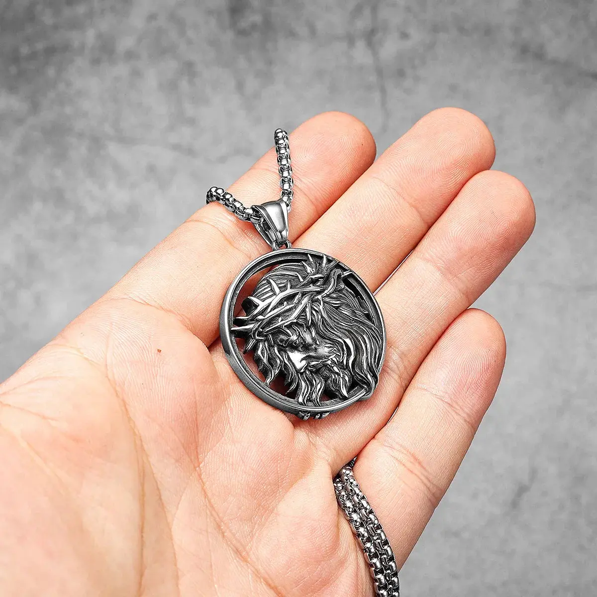 Crown of Thorns Christian Jesus Stainless Steel Men's Necklace - Image 2