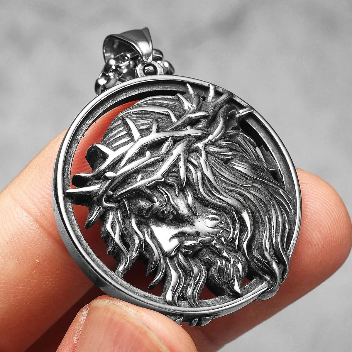 Crown of Thorns Christian Jesus Stainless Steel Men's Necklace - Image 3