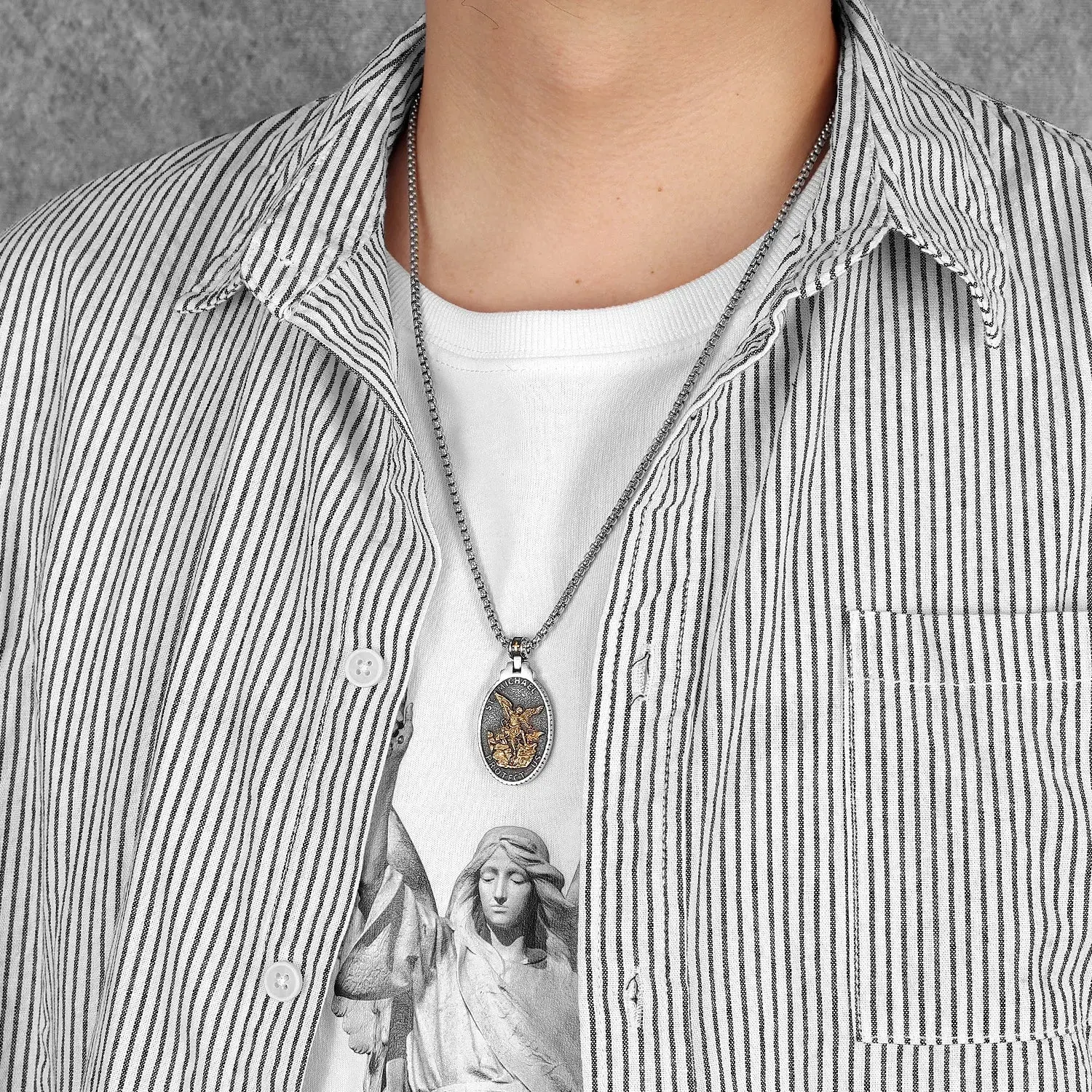 Archangel St.Michael Guardian Stainless Steel Men's Necklace Pendant Chain - Image 6