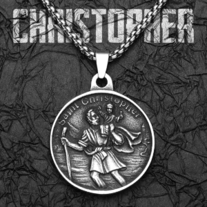 St.Christopher Exorcist Amulet Stainless Steel Men's Necklace Pendant Chain