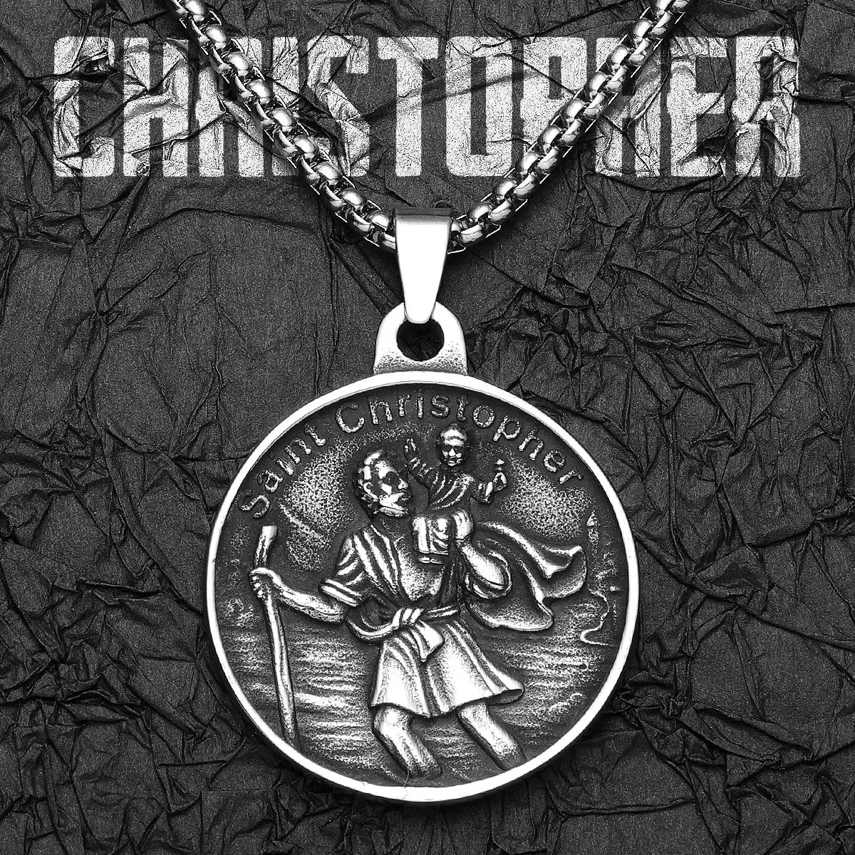 St.Christopher Exorcist Amulet Stainless Steel Men's Necklace Pendant Chain