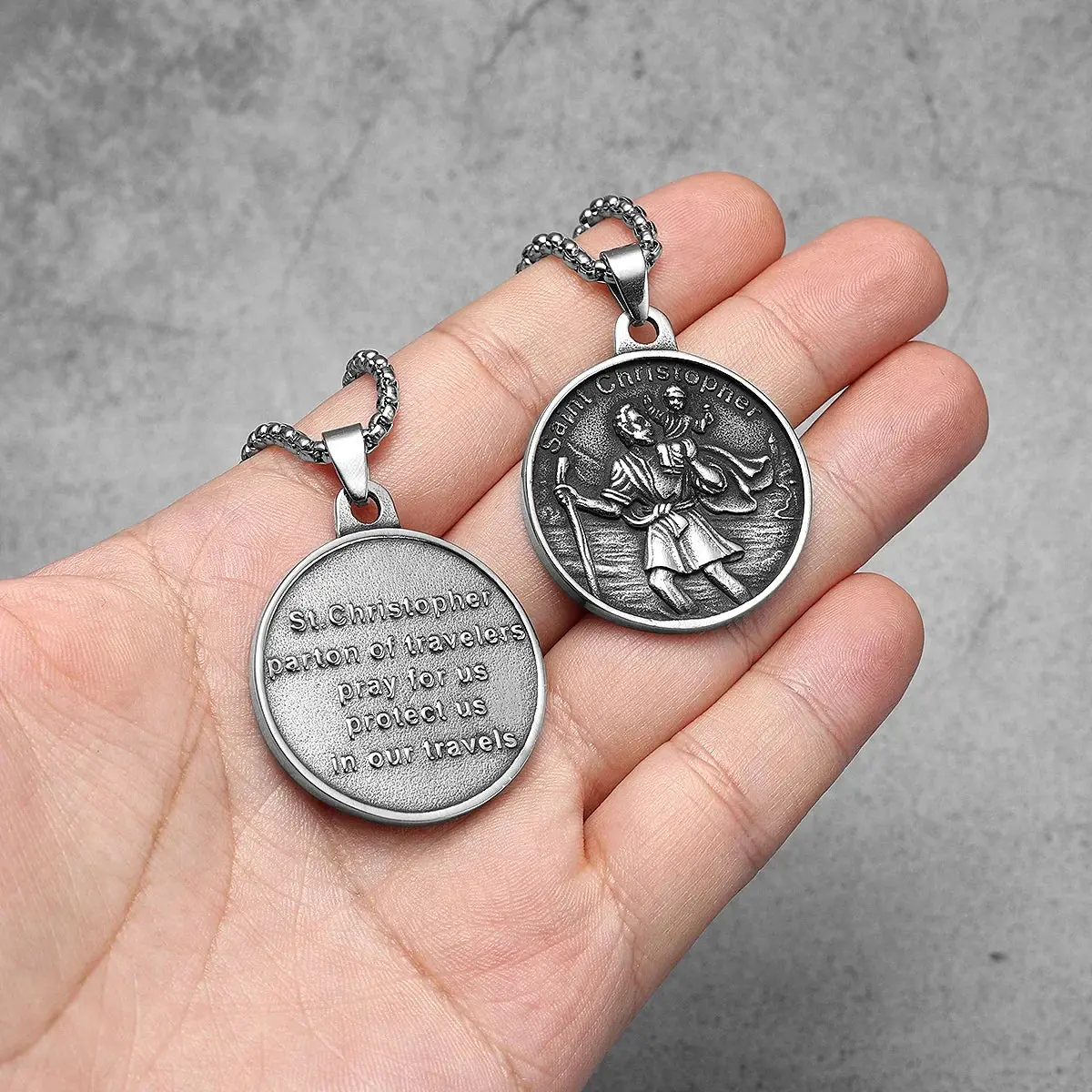 St.Christopher Exorcist Amulet Stainless Steel Men's Necklace Pendant Chain - Image 2