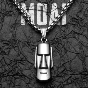 Easter Island Moai Stainless Steel Men's Necklace Pendant Chain