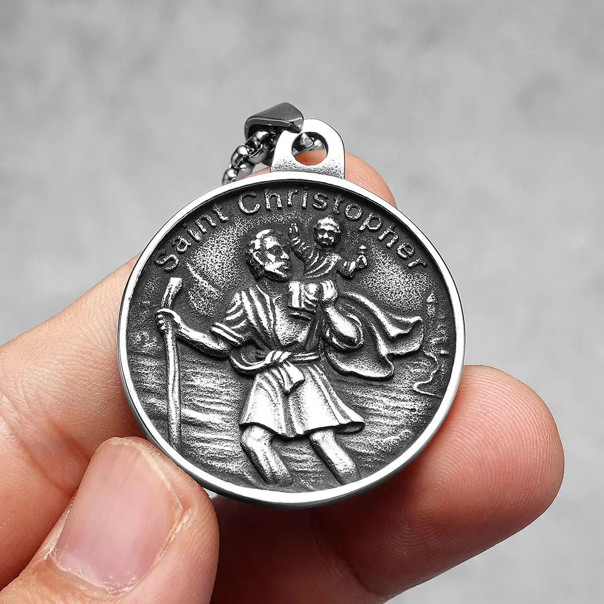 St.Christopher Exorcist Amulet Stainless Steel Men's Necklace Pendant Chain - Image 3