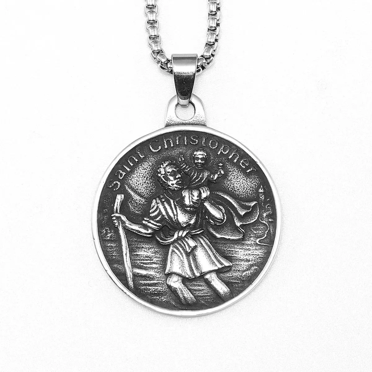 St.Christopher Exorcist Amulet Stainless Steel Men's Necklace Pendant Chain - Image 10