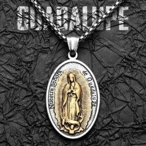 Our Lady of Guadalupe Rose Stainless Steel Men's Pendant Necklace