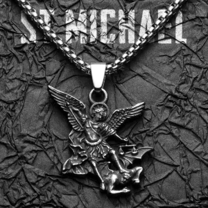 Archangel St. Michael Defeating Satan Stainless Steel Pendant Men's Necklace