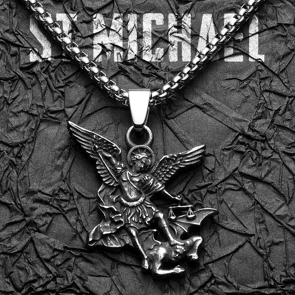 Archangel St. Michael Defeating Satan Stainless Steel Pendant Men's Necklace