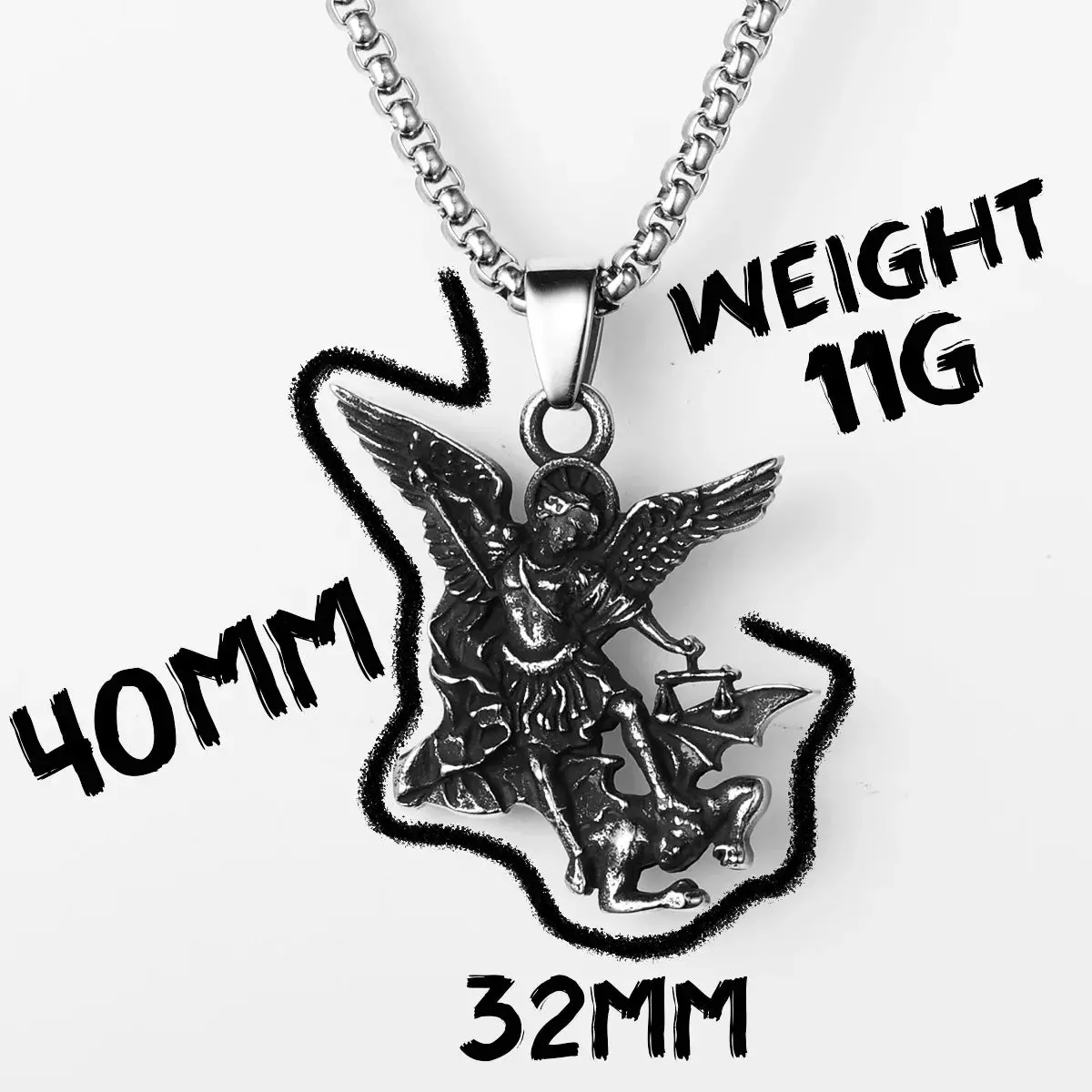 Archangel St. Michael Defeating Satan Stainless Steel Pendant Men's Necklace - Image 12