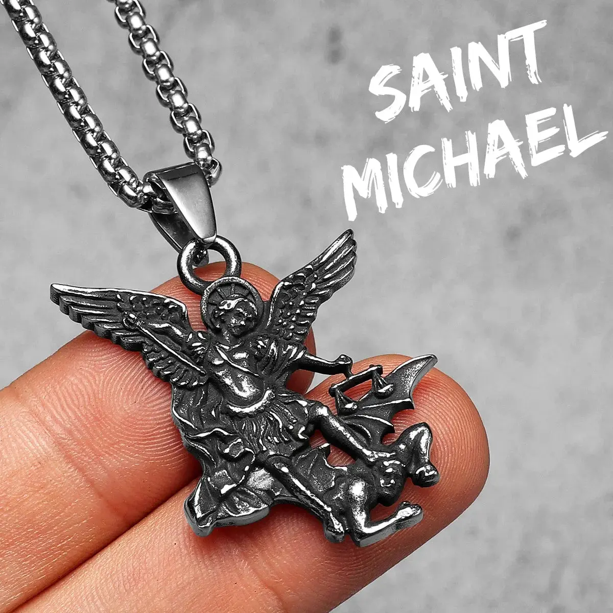 Archangel St. Michael Defeating Satan Stainless Steel Pendant Men's Necklace - Image 16