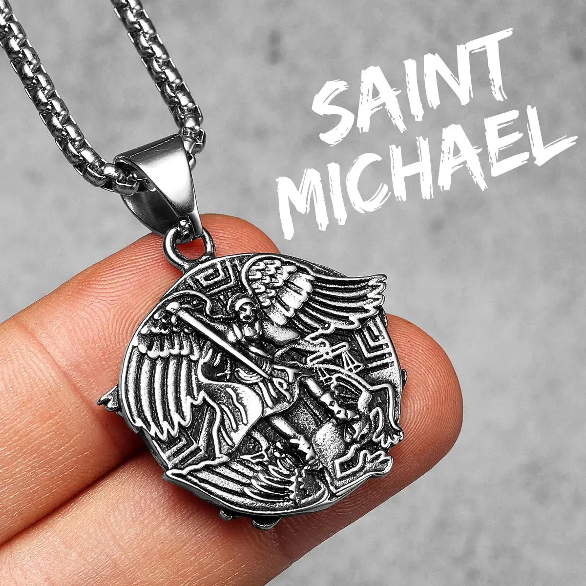 Archangel St. Michael Defeating Satan Stainless Steel Pendant Men's Necklace - Image 17