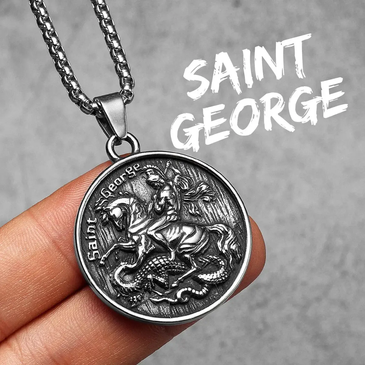 Archangel St. Michael Defeating Satan Stainless Steel Pendant Men's Necklace - Image 18
