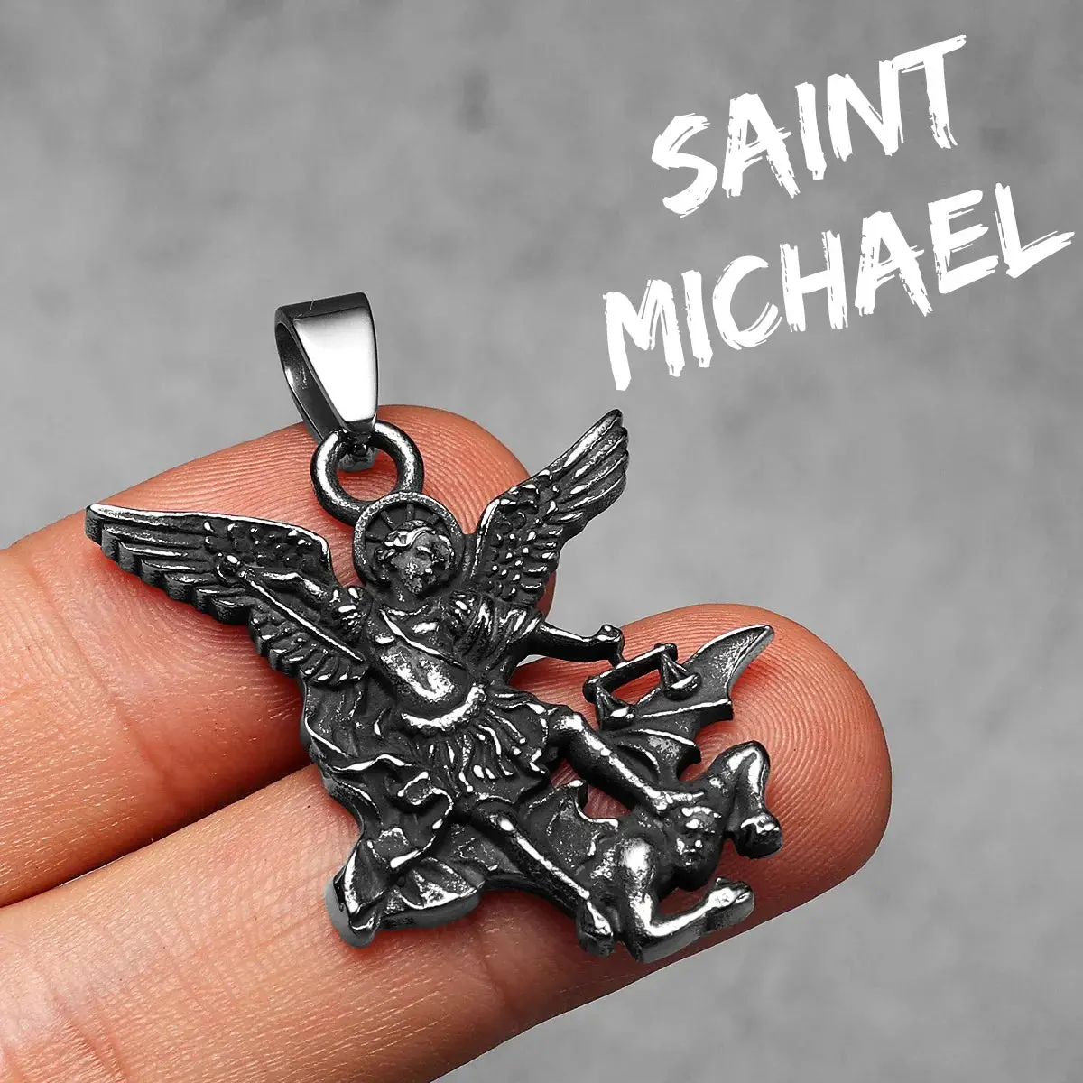 Archangel St. Michael Defeating Satan Stainless Steel Pendant Men's Necklace - Image 19