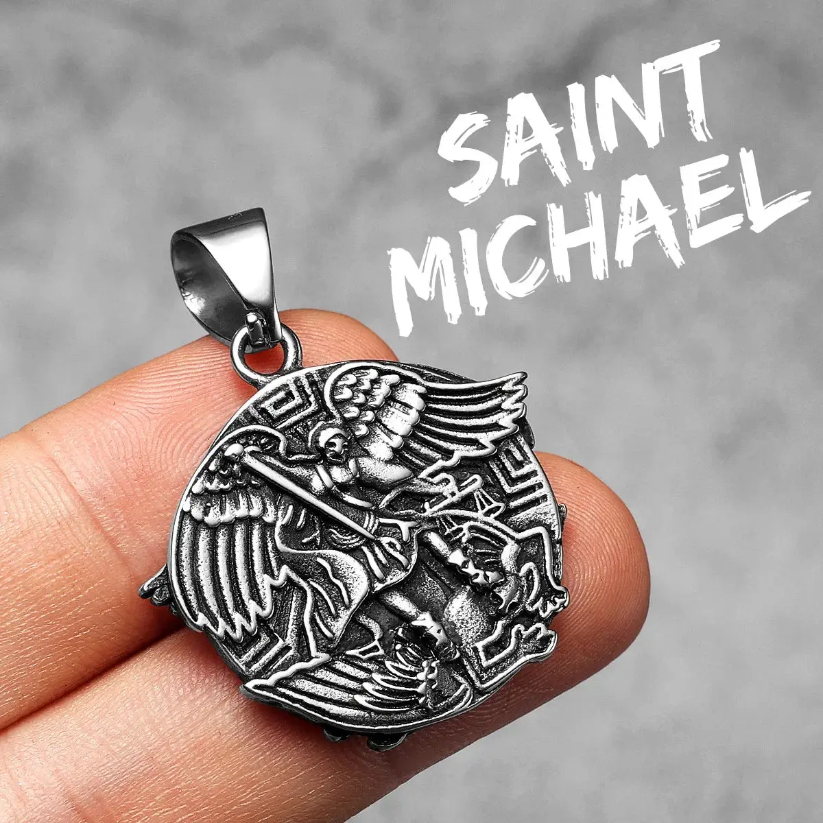 Archangel St. Michael Defeating Satan Stainless Steel Pendant Men's Necklace - Image 20