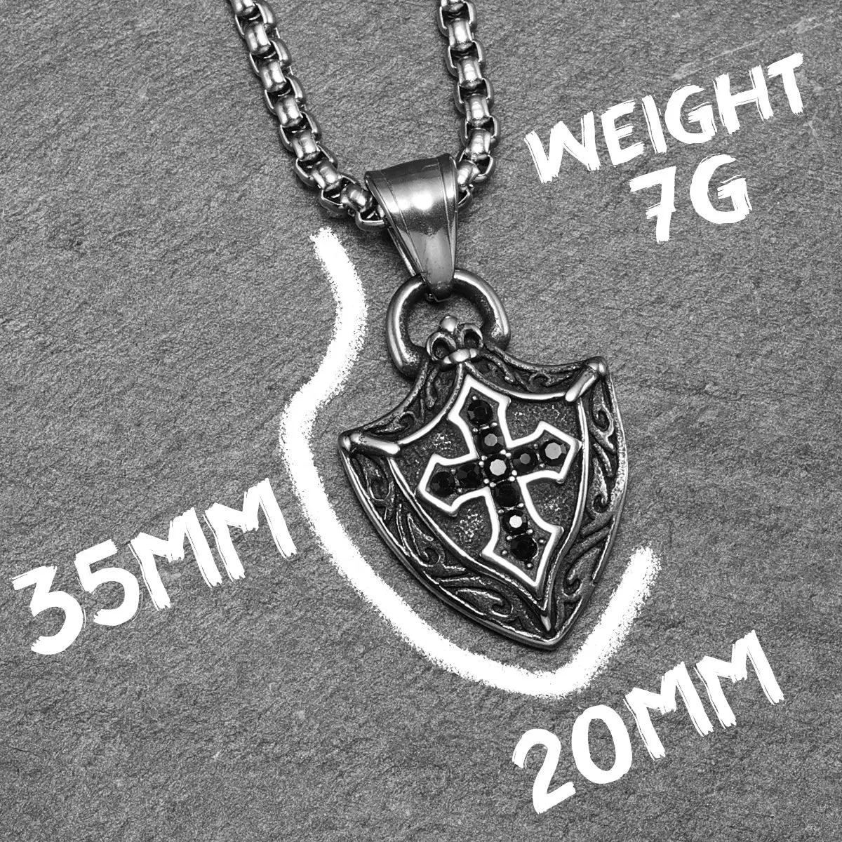 Cross Shield Amulets Gemstone Stainless Steel Men's Necklace Pendant Chain - Image 5