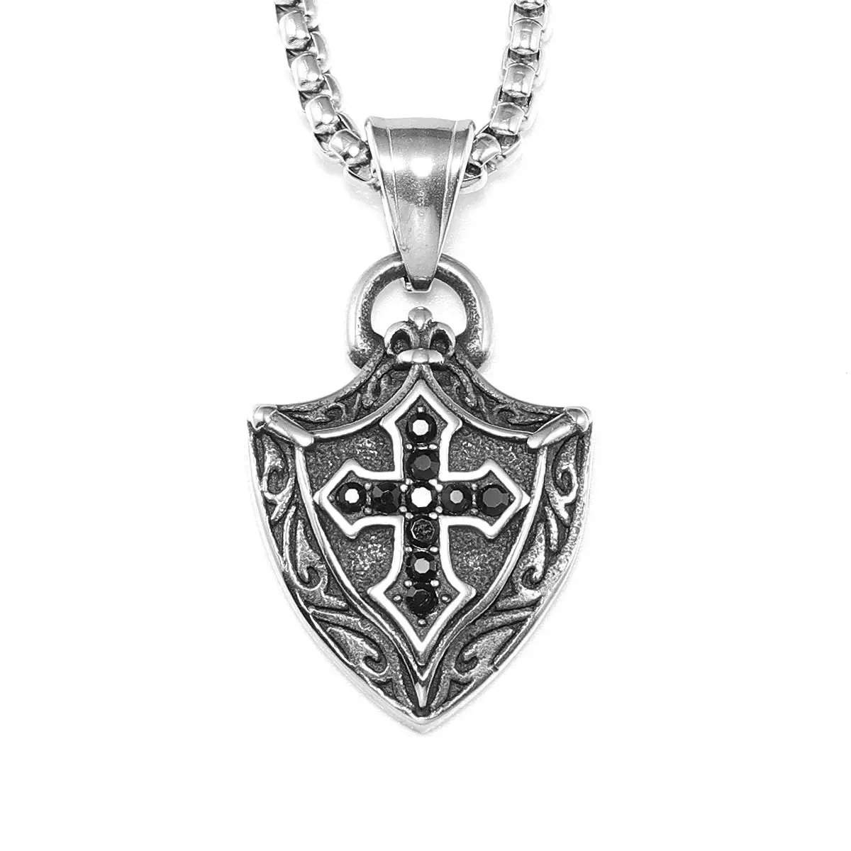 Cross Shield Amulets Gemstone Stainless Steel Men's Necklace Pendant Chain - Image 10