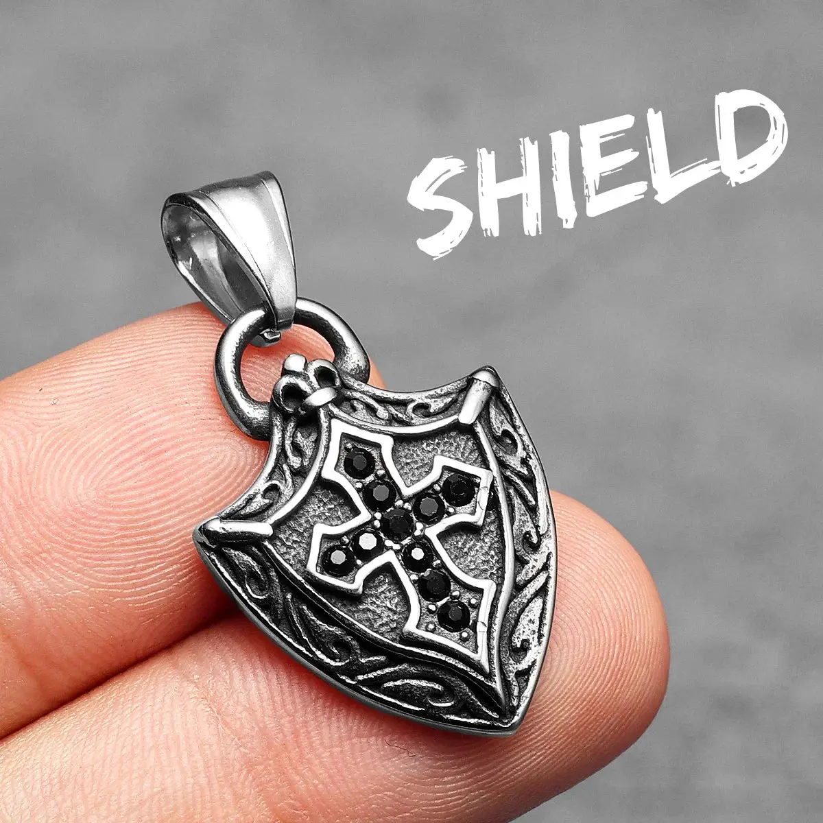 Cross Shield Amulets Gemstone Stainless Steel Men's Necklace Pendant Chain - Image 13