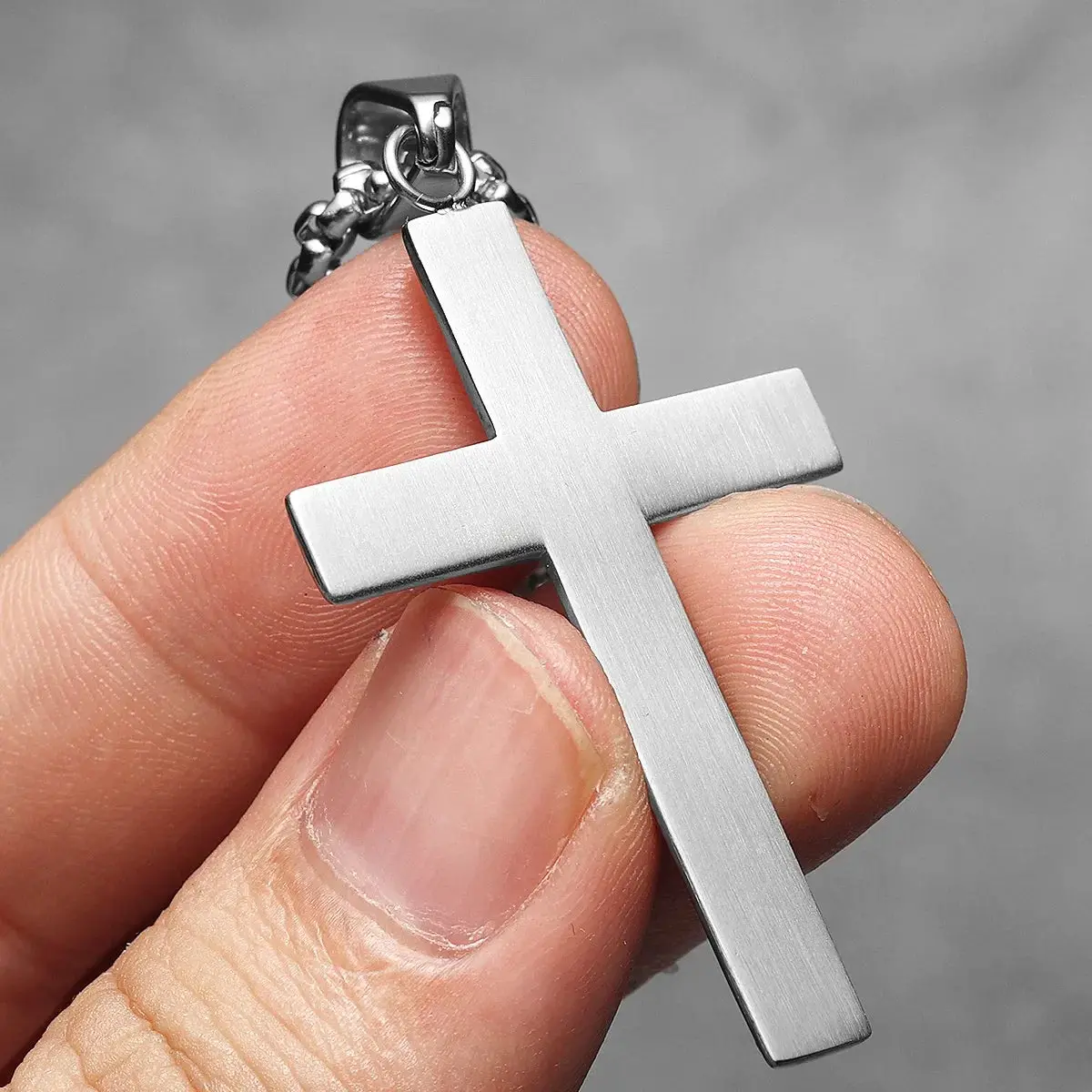 Simple Gemstone Cross Stainless Steel Men's Necklace Pendant Chain - Image 5