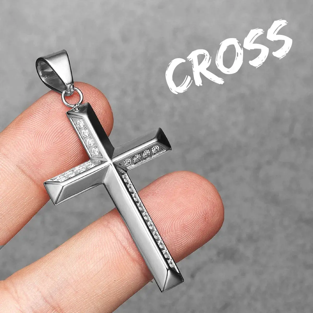 Simple Gemstone Cross Stainless Steel Men's Necklace Pendant Chain - Image 15