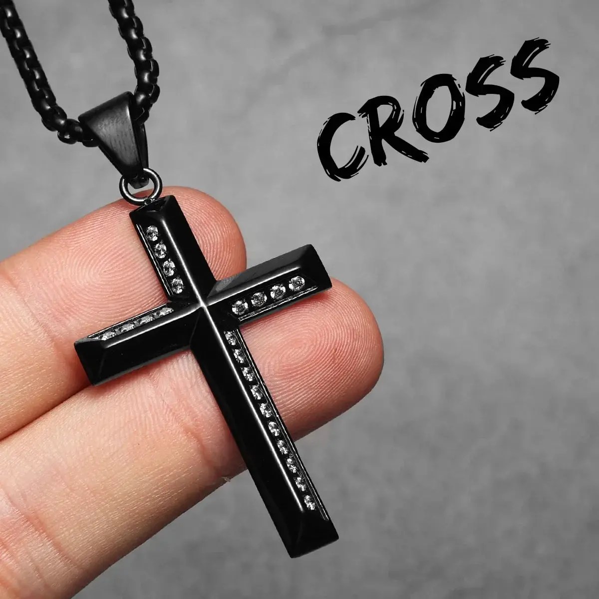 Simple Gemstone Cross Stainless Steel Men's Necklace Pendant Chain - Image 16