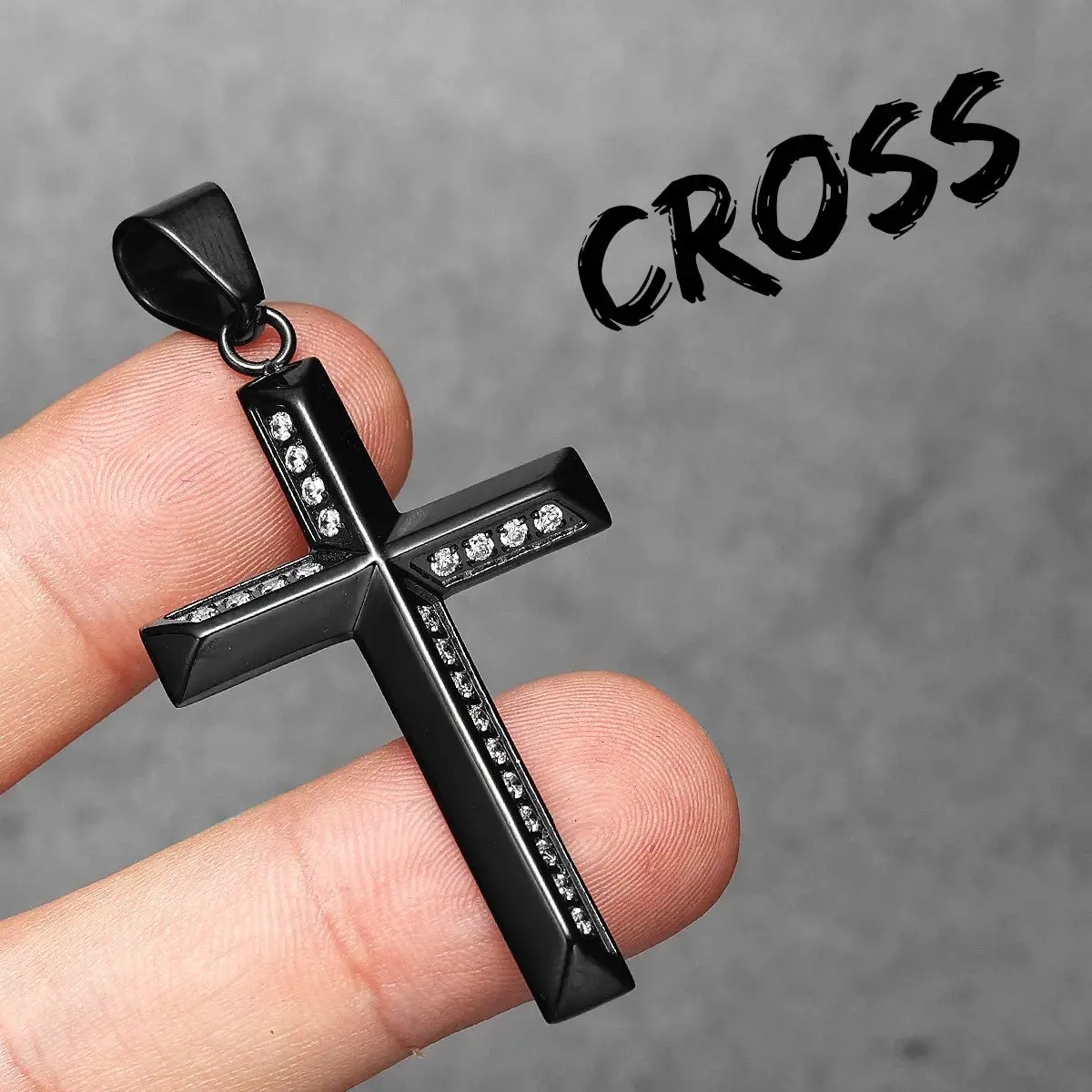 Simple Gemstone Cross Stainless Steel Men's Necklace Pendant Chain - Image 19