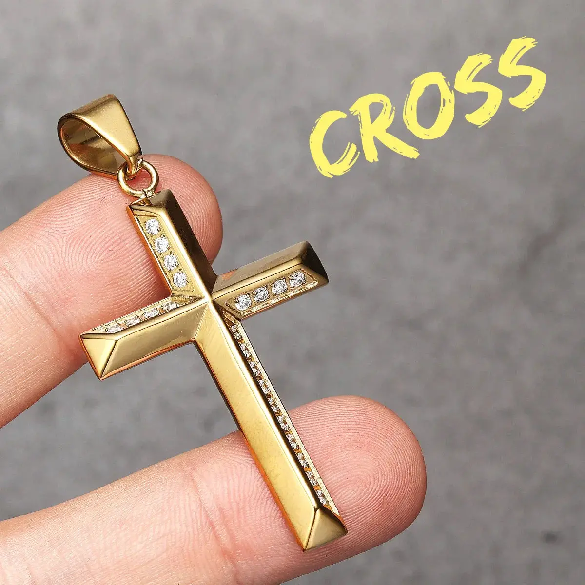 Simple Gemstone Cross Stainless Steel Men's Necklace Pendant Chain - Image 20