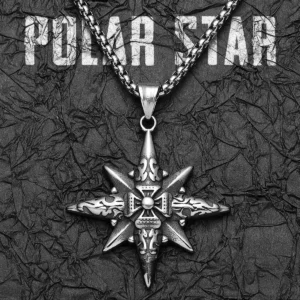 Simple Polar Star Compass Stainless Steel Men's Necklace Pendant Chain