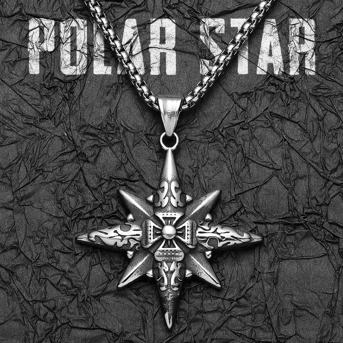 Simple Polar Star Compass Stainless Steel Men's Necklace Pendant Chain
