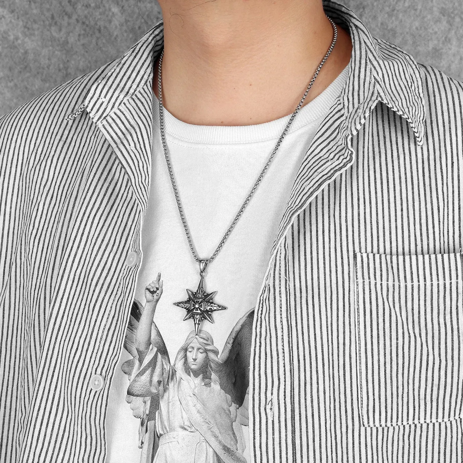 Simple Polar Star Compass Stainless Steel Men's Necklace Pendant Chain - Image 6