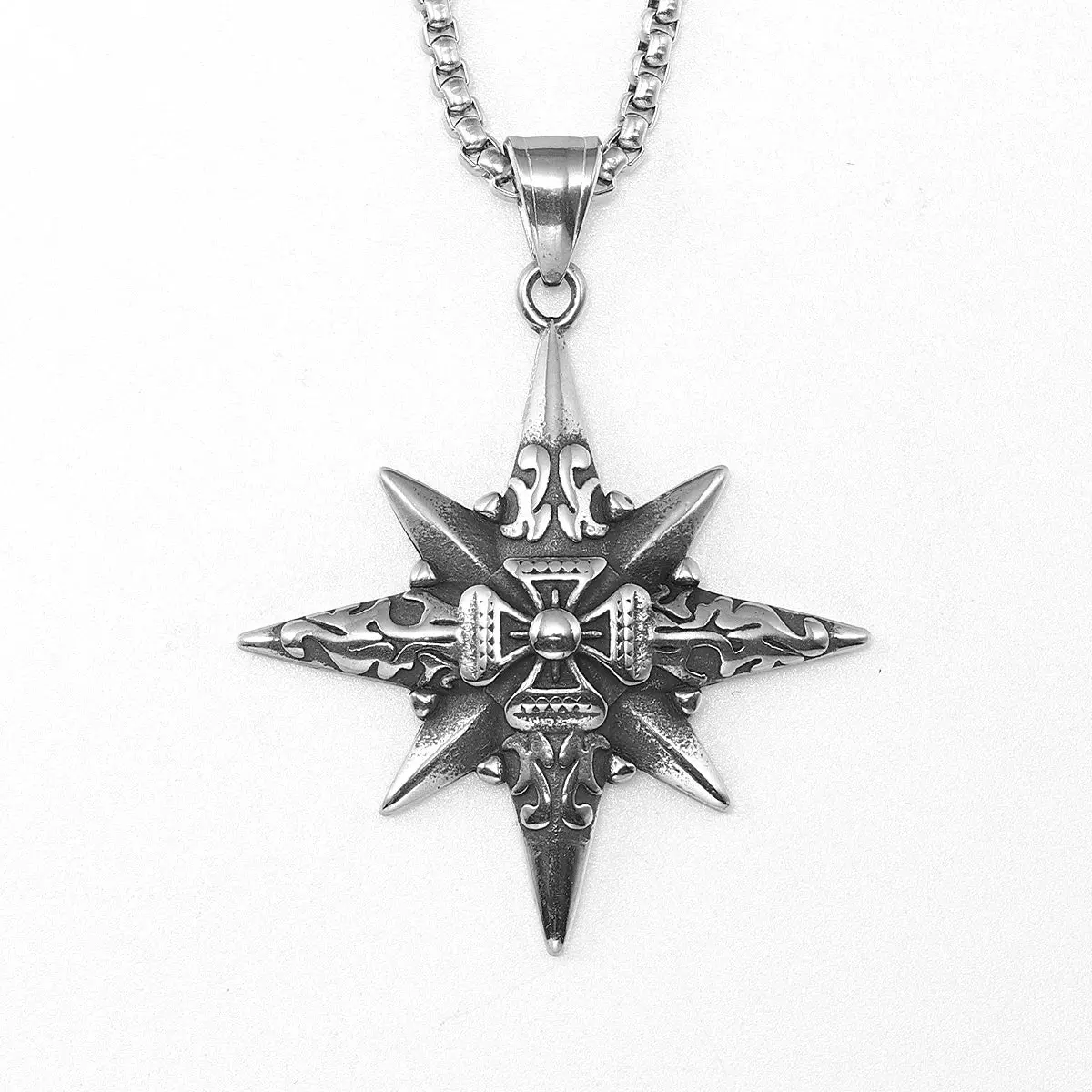 Simple Polar Star Compass Stainless Steel Men's Necklace Pendant Chain - Image 11