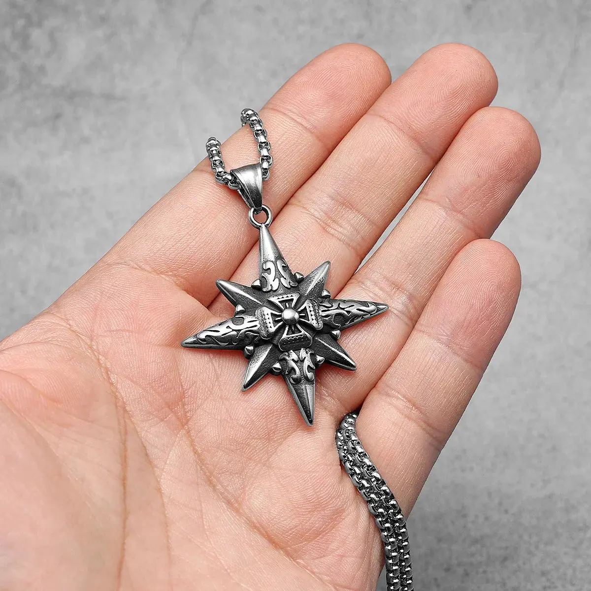 Simple Polar Star Compass Stainless Steel Men's Necklace Pendant Chain - Image 8