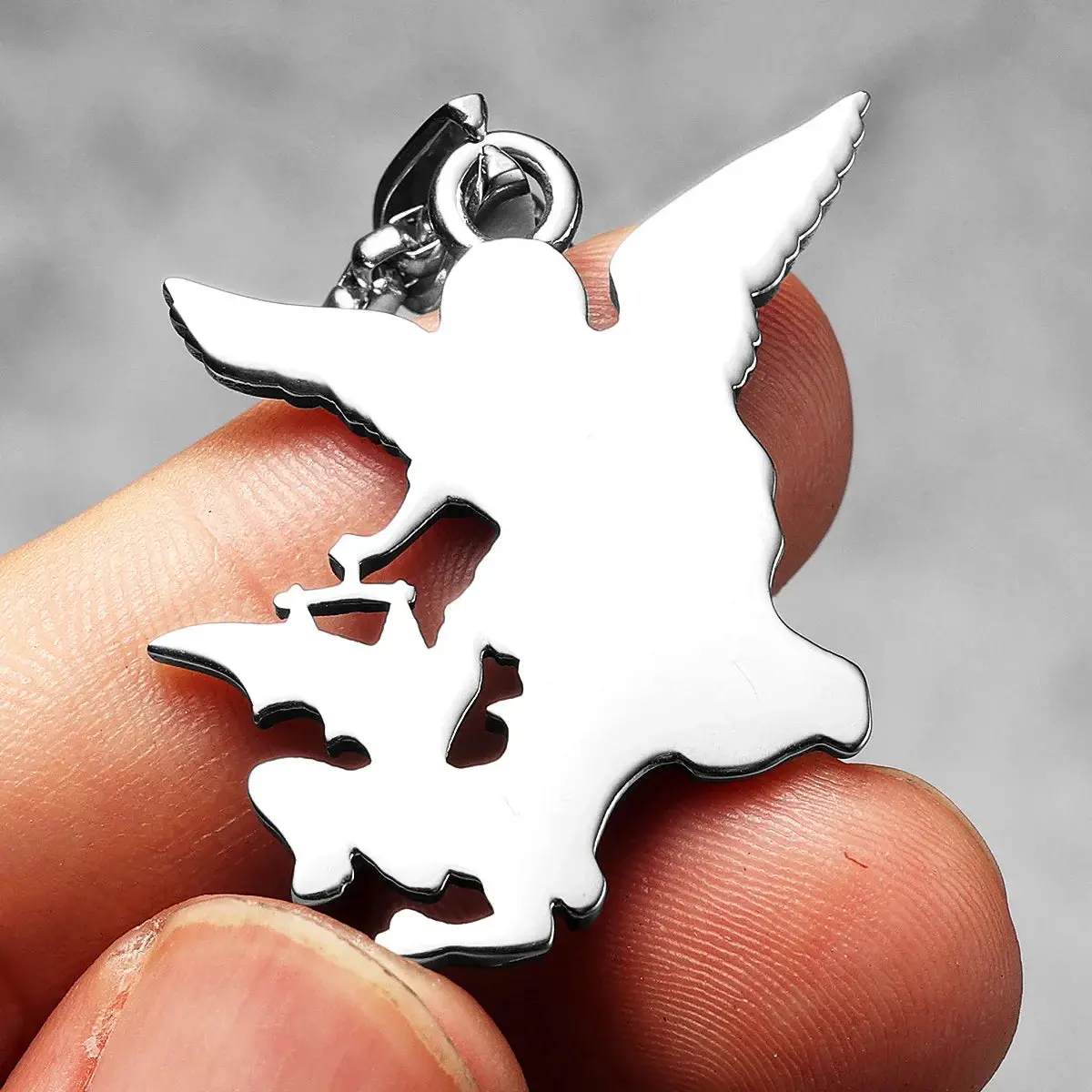 Archangel St. Michael Defeating Satan Stainless Steel Pendant Men's Necklace - Image 10